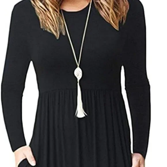 Auselily Dresses | Nwt Women Long Sleeve Loose Plain Maxi Dresses Casual Long Dresses with Pockets | Color: Black | Size: M | Michelewhite544'S Closet